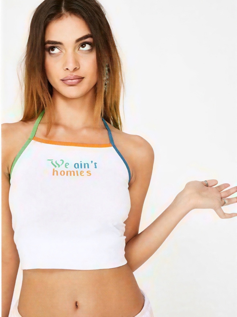 Dolls Kill White 'We Ain't Homies' Halter Crop Top